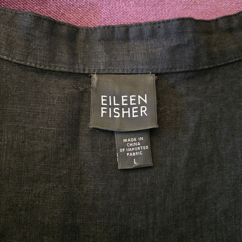 Eileen Fisher Irish Linen Black Blouse/Jacket, Sz L - Picture 6 of 9